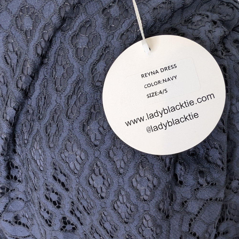 💘 Lady Black Tie Reyna Lace Dress Navy Size 4 S - Picture 8 of 10